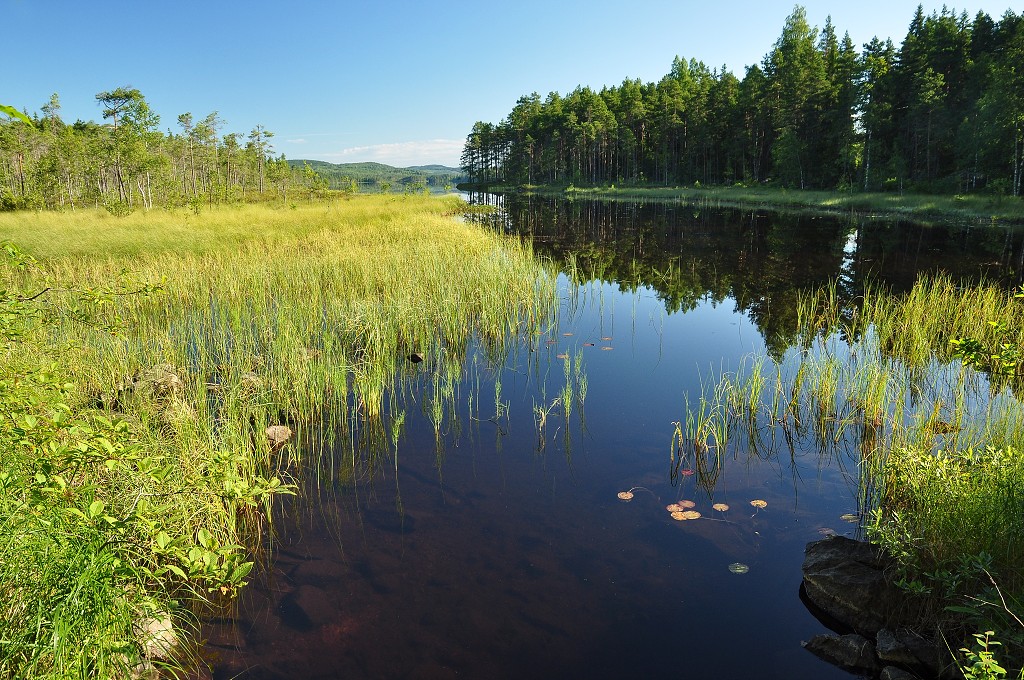 Skandinávie - jezero Slädsjön, u Lesjöforsu, Šv.