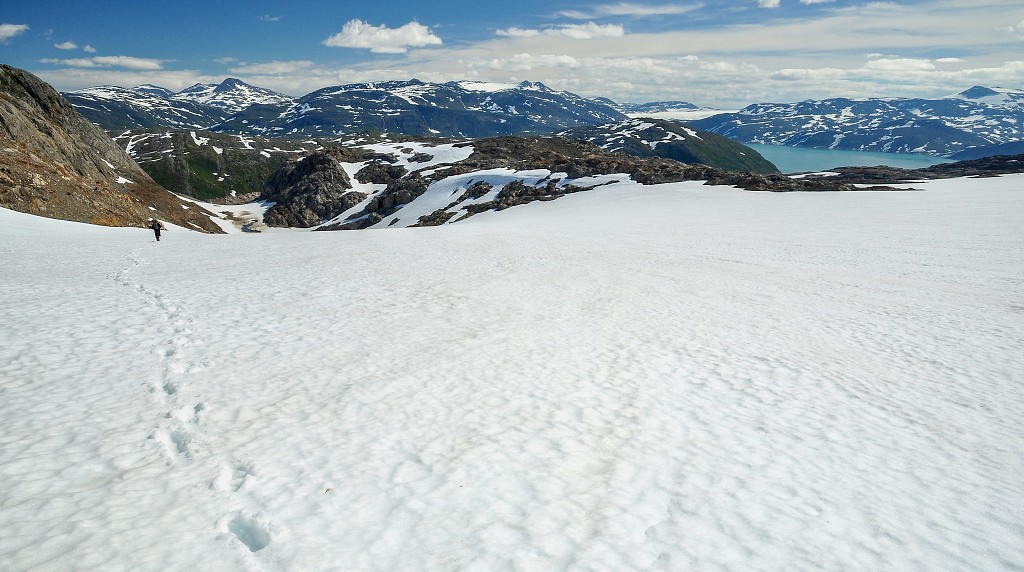 Skandinávie - ledovec Svartisen nad Storglomvatnet, Nordland