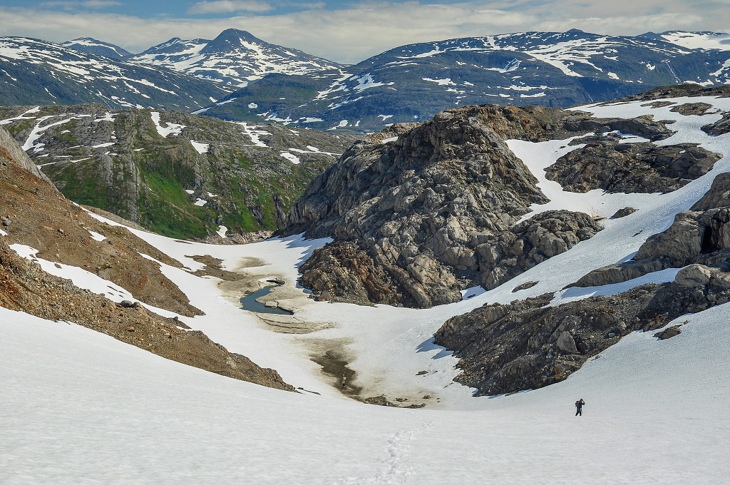 Skandinávie - ledovec Svartisen nad Storglomvatnet, Nordland