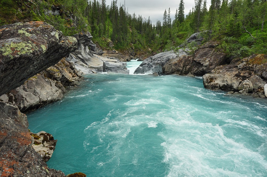 Skandinávie - Marmorslåttet, řeka Glomåga, Svartisen